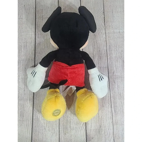 Disney Store Plush Mickey Mouse Stuffed Animal Beanbag Red Black Foot Patch 17" - Picture 4 of 6